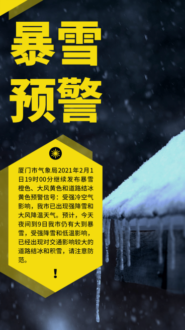 防灾抗灾暴雪预警黄色警醒实景海报预览效果