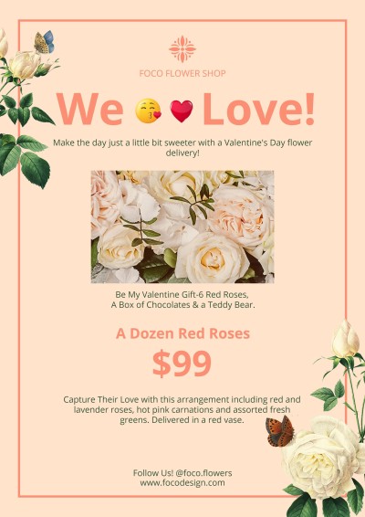 Simple Literary Style Rectangle Element Flower Shop Valentine's Day Promotion Flyer