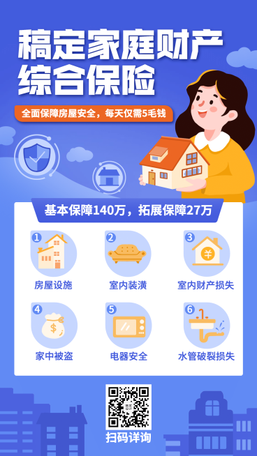 金融保险家财险综合险产品介绍插画海报预览效果