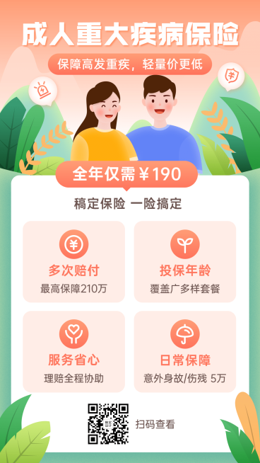 金融保险重疾险介绍手绘插画海报预览效果