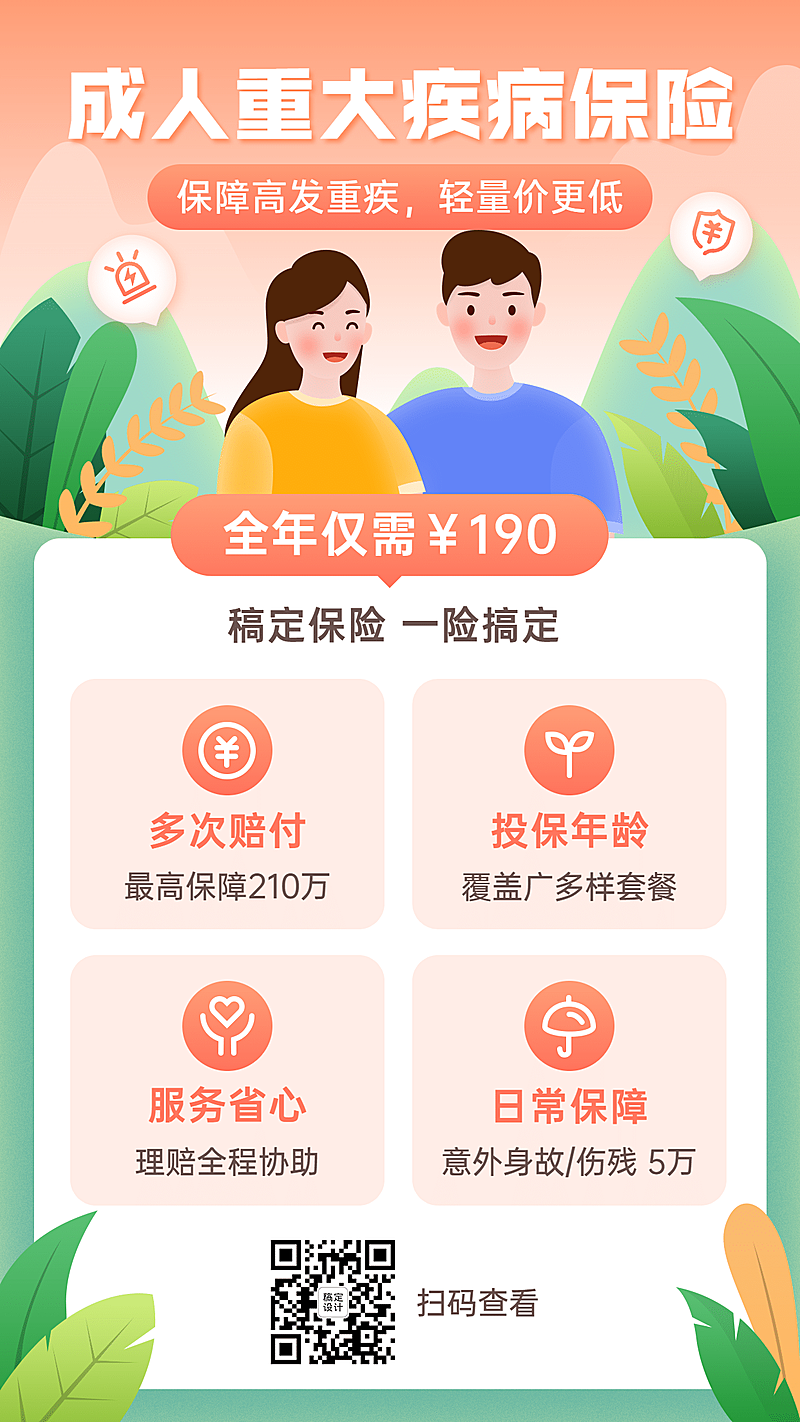 金融保险重疾险介绍手绘插画海报