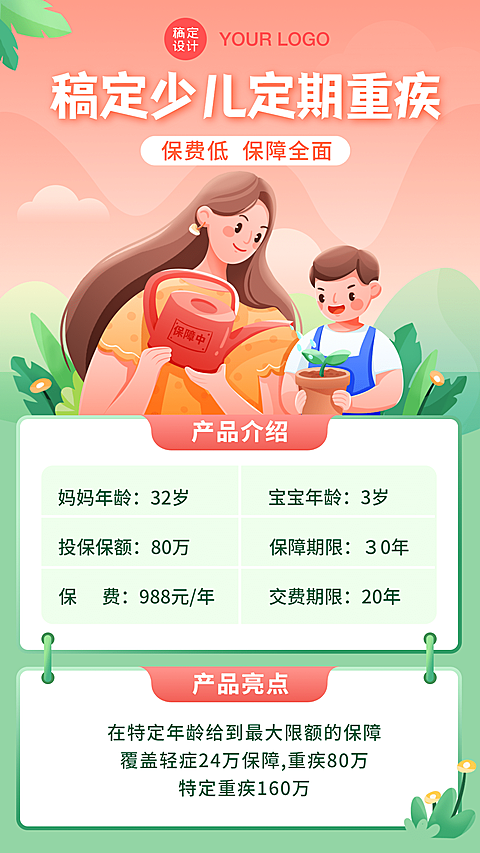 金融保险健康险产品介绍手绘插画海报