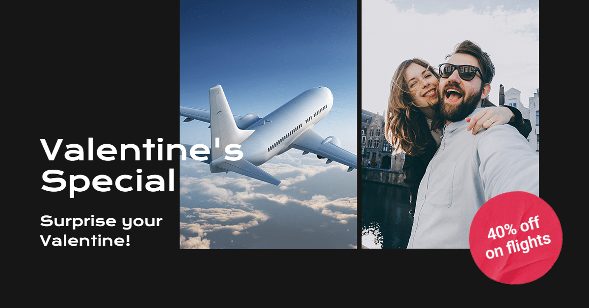 Creative Style Valentine's Day Travel Flight Discount Ecommerce Banner预览效果