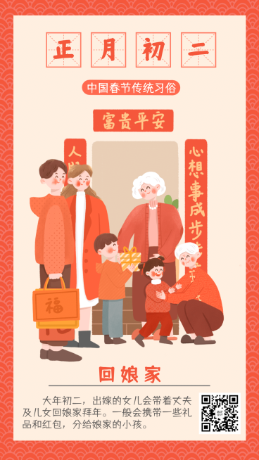 春节习俗套系正月初二手机海报预览效果