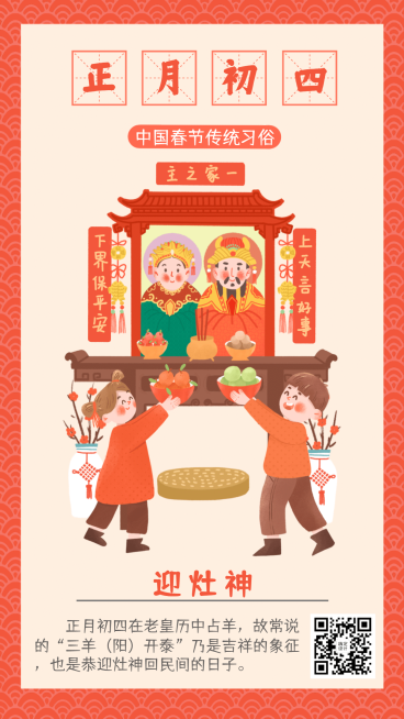 春节习俗套系正月初四手机海报预览效果