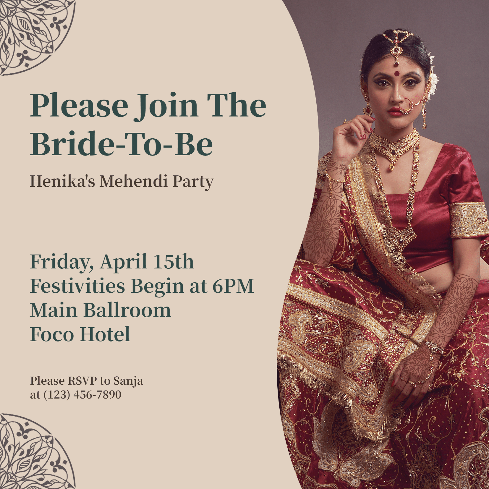 Bride to Be Mehendi Party Invitation Letter