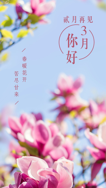 通用三月你好月初问候文艺手机海报预览效果