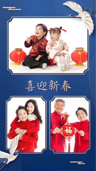 春节祝福国潮中国风仙鹤拼图晒照预览效果