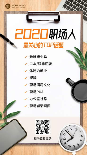 回顾总结2020职场话题top手机海报预览效果