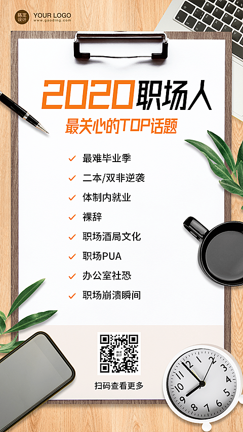 回顾总结2020职场话题top手机海报