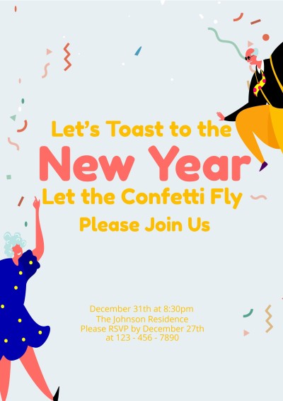 Cute Cartoon Style New Year Party Invitation Poster