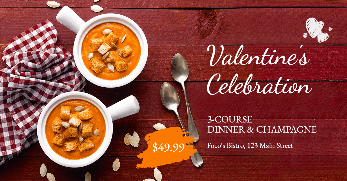 Fashion Restaurant Valentine's Day Discount Ecommerce Banner预览效果