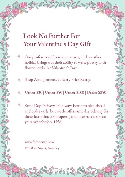 Florists Valentine's Day Promotion Flyers