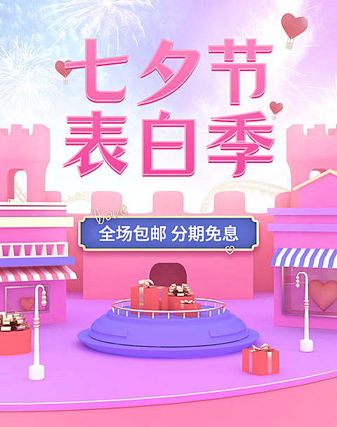 七夕节/c4d风活动海报