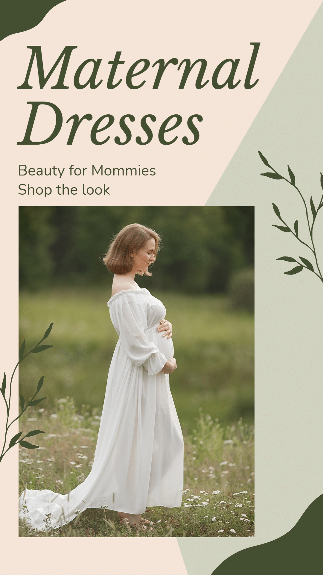 Green Block Element Fresh Style Maternal Dresses Outfit Display Ecommerce Story预览效果