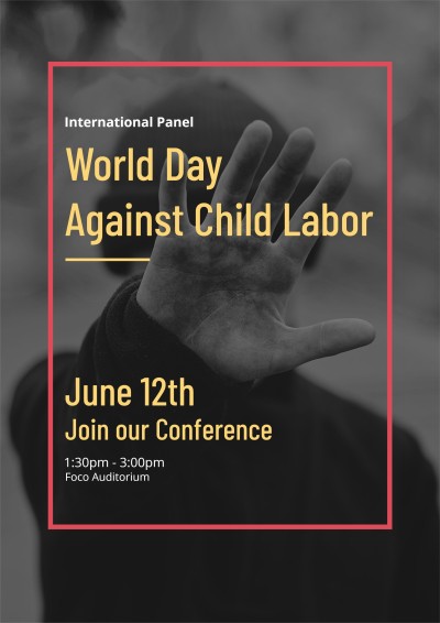 Red Rectangle Frame World Day Against Child Labor Propaganda Poster