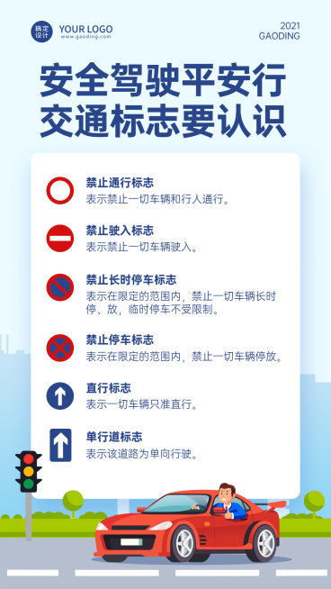 党政交警交通标志科普通知手机海报预览效果