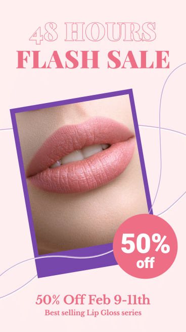 Purple Line Frame Fashion Lip Gloss Series Flash Sale Ecommerce Story预览效果