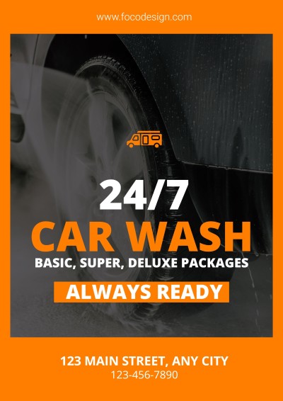 Simple Orange Rectangle Frame Car Wash Service Poster