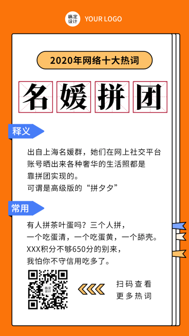 2020热词名媛拼团热梗回顾手机海报预览效果