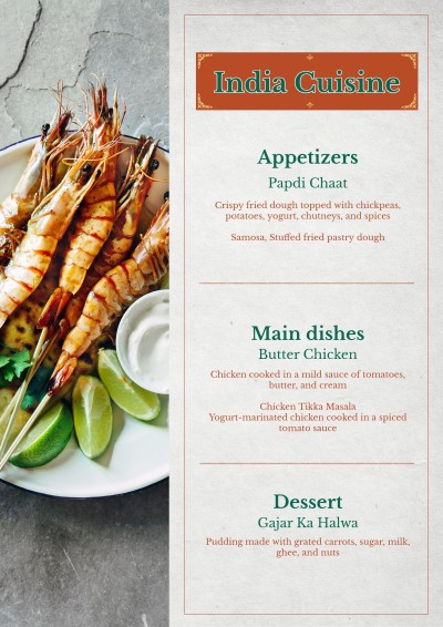 India Cuisine Delicious Food Menu 