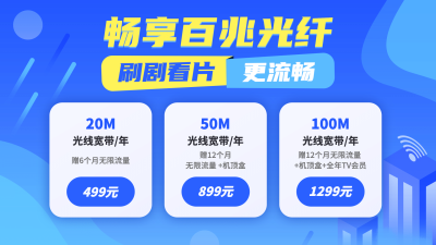 数码通讯宽带产品宣传创意扁平横屏海报