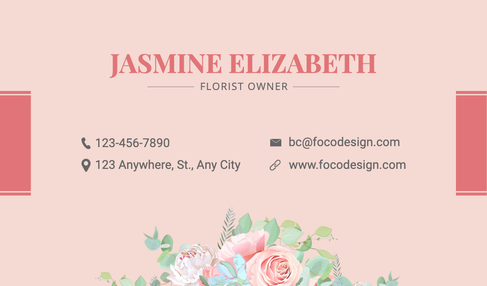 Literary Style Florist Owner Personal Information Business Card