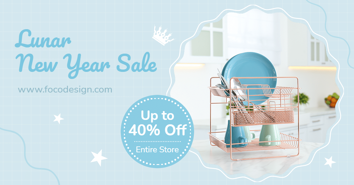 Blue Color System Fresh Kitchen Ware Shop New Year Sale Ecommerce Banner预览效果