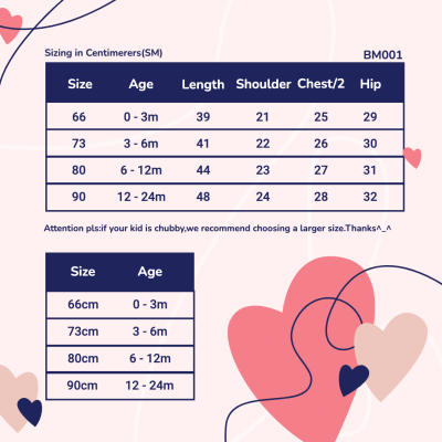 Cute Baby Clothes Size Chart Ecommerce Product Image