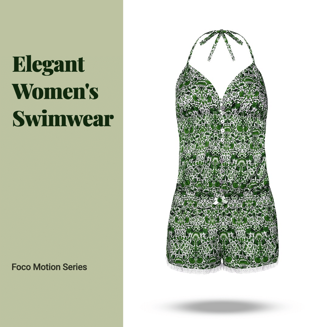 Green Rectangle Literary Women's Swimwear Promotion Ecommerce Product Image预览效果