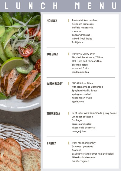 Fast Food Restaurant Lunch Menu