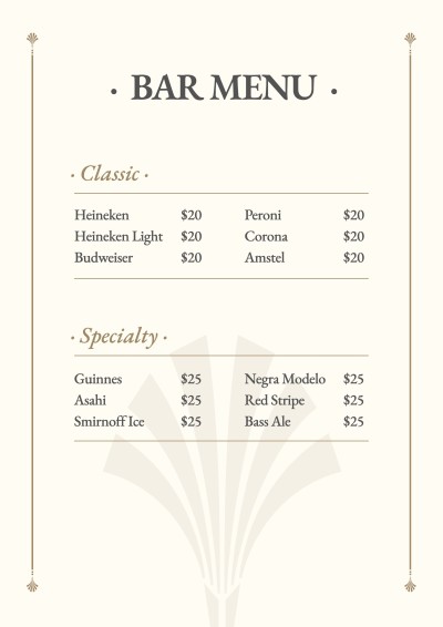 Pruducst Display Commercial Use Bar Menu
