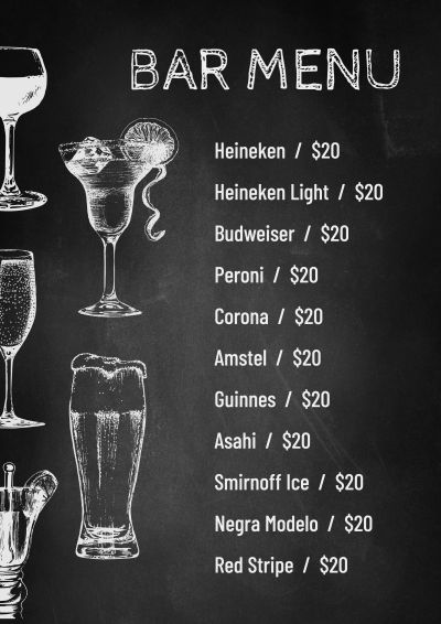 Handwritten Style Bar Menu