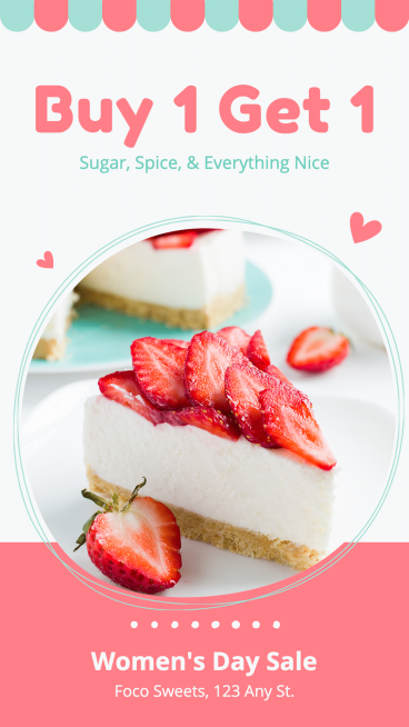 Simple Dessert Shop Women's Day Sale Strawberry Cake Display Ecommerce Story预览效果