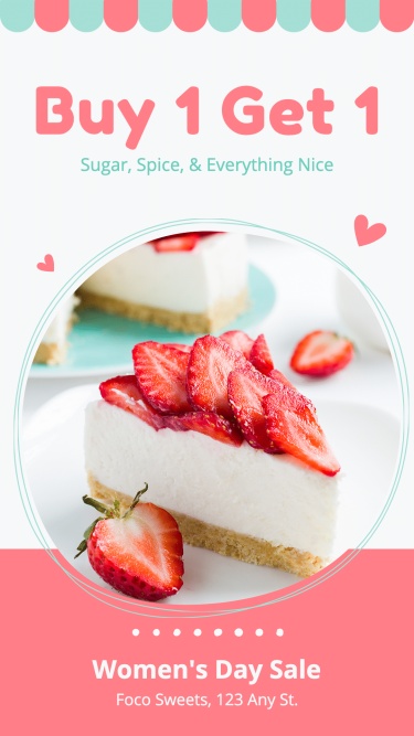 Simple Dessert Shop Women's Day Sale Strawberry Cake Display Ecommerce Story