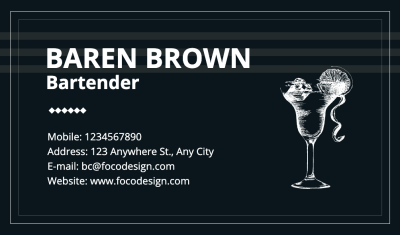 Simple Fashion Style Bartender Business Card