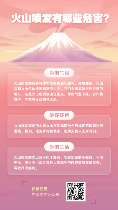 火山爆发喷发危害形成知识科普指南手机海报