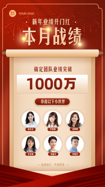 喜报本月战报团队业绩多人表彰锦旗预览效果