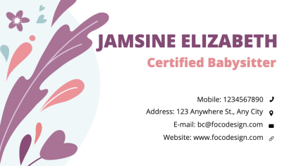 Certified Babysitter Personal Information Business Card