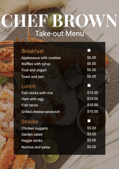 Take-out Menu of Chef 