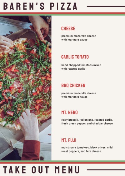 Baren's Pizza Takeout Menu