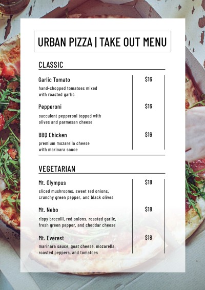 Creative Restaurant Delicacy Price Description Menu