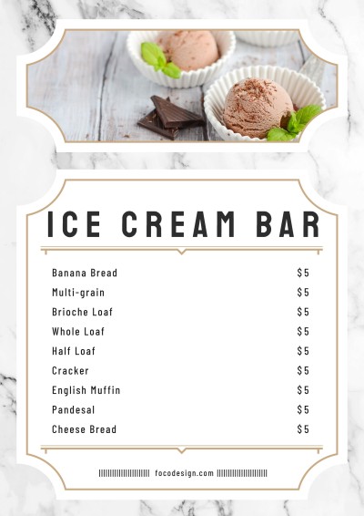 Fresh Style Ice Cream Bar Menu