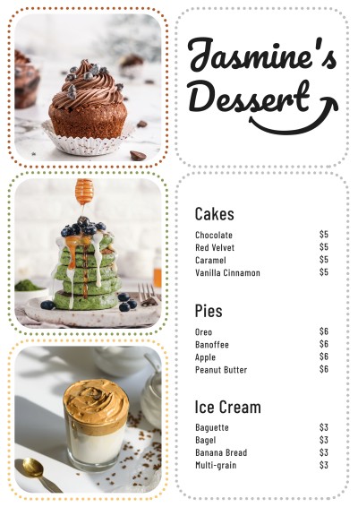 Dessert Shop Products Display Menu
