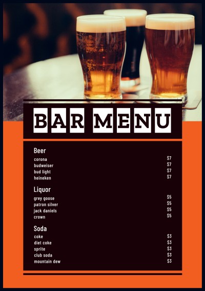 Minimalist Style Bar Menu