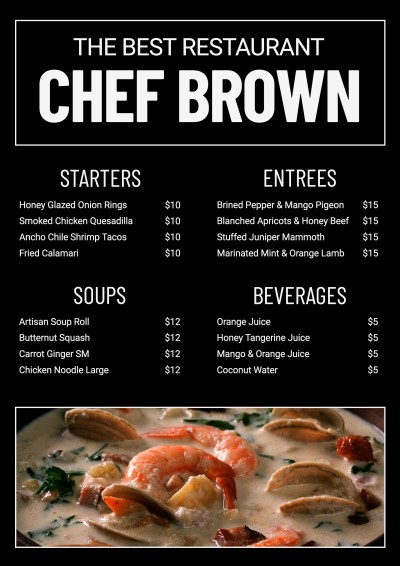 Minimalist Restaurant Dish Display Price Description Menu