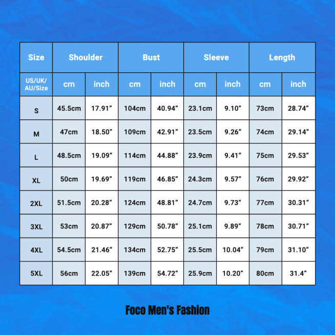 Men's T-shirt Size Chart Details Ecommerce Product Image预览效果