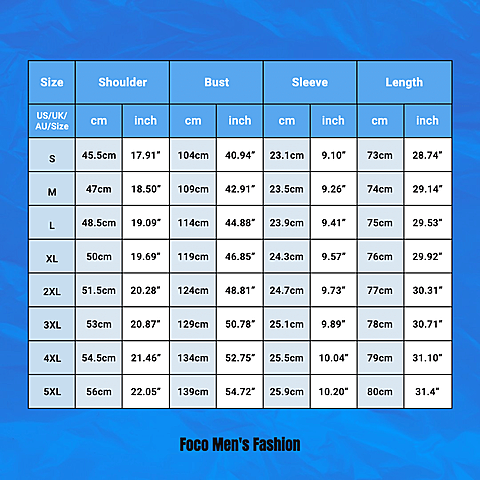 Men's T-shirt Size Chart Details Ecommerce Product Image