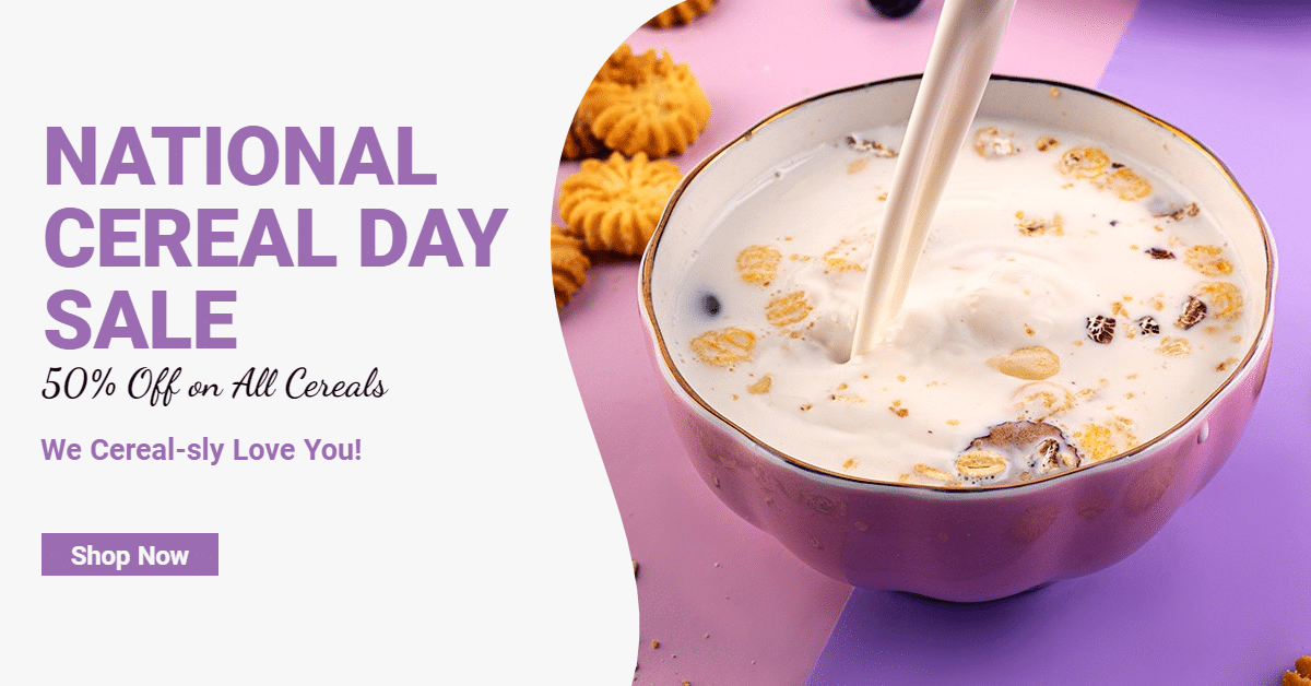 Purple Rectangle Element Simple Oatmeal National Cereal Day Sale Ecommerce Banner预览效果