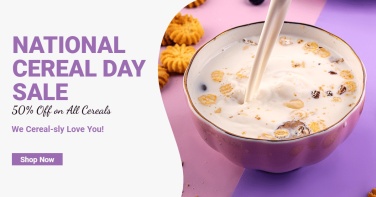 Purple Rectangle Element Simple Oatmeal National Cereal Day Sale Ecommerce Banner
